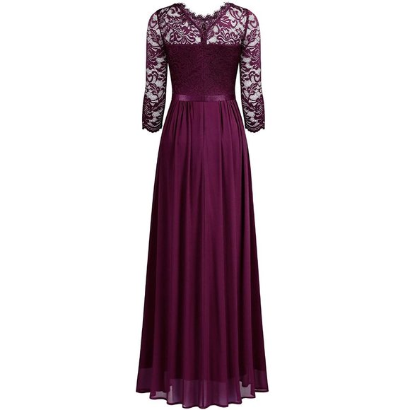 Women's Formal sheer Long Spandex Embroidered mother of bride evening prom dress - Picture 5 of 7